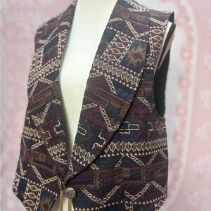 Vintage Southwest Tapestry Vest w/ Concho Buttons